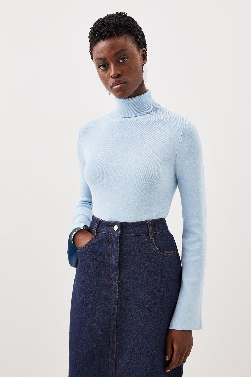 Pale blue roll neck clearance jumper